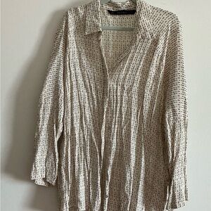 White and Black Patterned Button-Up Shirt